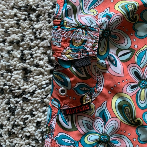 Maui Rippers Orange Abstract Floral Print Lightweight Stretch Board Shorts 16 - Picture 7 of 12